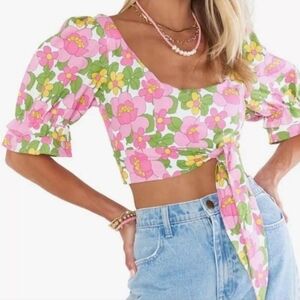NWOT Show Me Your Mumu Fiona Cropped Top In Fresh Floral Size S Puff Sleeve